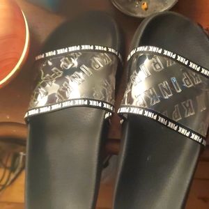 Slip on pink slides black clear